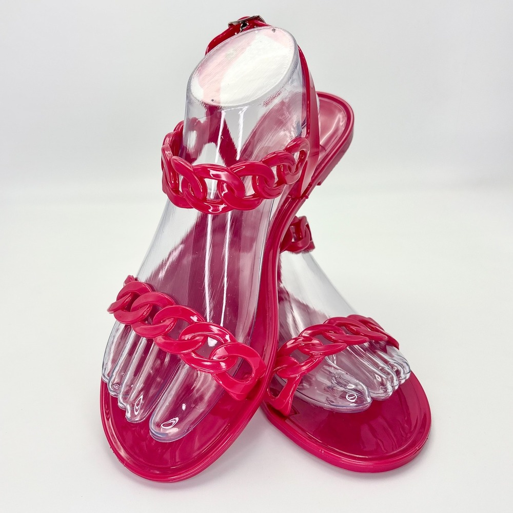 Olivia Miller Women's Chain Link Jelly Sandals Hot Pink Size 9 EU 40